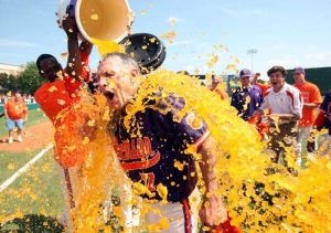 Head Coach Jack Leggett gatorade bath postgame celebrate