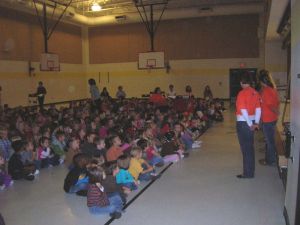Rachel Sparks and Meggie Mizelle (swimming and diving) and Lauren Taylor (cheerleading) visited Honea Path Elementary School on Friday, October 16 to hold Be A T.I.G.E.R! assemblies for the schools' kindergarten, first and fourth grade students.