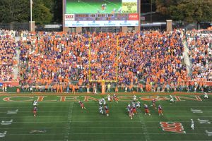 fans cheer on the hill during TD catch