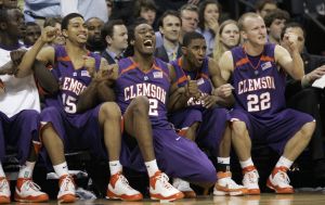 David Potter, Raymond Sykes, Demontez Stitt, and Terrence Oglesby react in the closing minutes of ther 78-74 win over Duke. (AP Photo/Steve Helber)