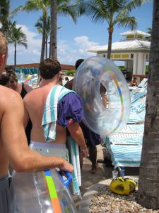 Cliff Hammonds and manager Joe Matthews lead a pack of Tigers through the water park.