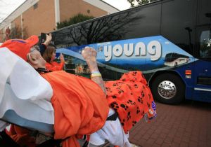 Dr. R.C. Edwards saw the football team off on Friday, November 28 as it boarded busses to head to the team hotel the Friday before the Tigers defeated South Carolina.