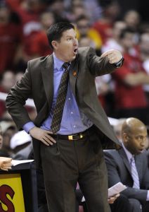 Clemson head coach Brad Brownell gestures during the first half of an NCAA college basketball game against Maryland, Saturday, Jan. 22, 2011, in College Park, Md. (AP Photo/Nick Wass)