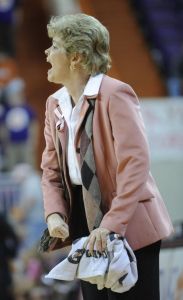 Clemson coach Cristy McKinney shouts instructions to her team in Clemson, S.C., Thursday, Feb. 19, 2009. (AP Photo/Patrick Collard)