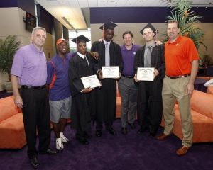 Men's Basketball Staff with Zavier Anderson, Jerai Grant and Jonah Baize