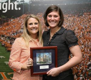 Head Diving Coach Leslie Hasselbach and Most Dedicated Award Winner Peg Carter