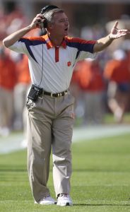 Tommy Bowden reacts to a call during the first half. (AP Photo/Patrick Collard)