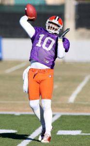 The Tigers practiced on the artificial surface at the Carolina Panthers practice facility on Tuesday afternoon.