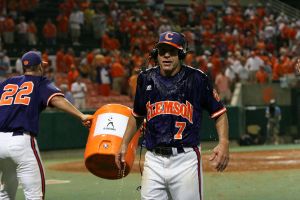 Head Coach Jack Leggett received a celebratory Gatorade bath after the Tigers claimed the regional title.
