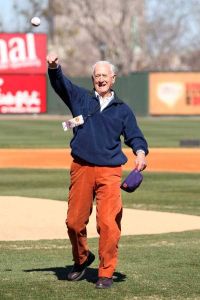 Bill Wilhelm, Clemson's head baseball coach from 1958-1993, threw out the first pitch prior to the game at Fluor Field.
