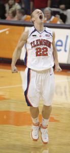 Clemson's Terrence Oglesby reacts after hitting his third three point shot in the second overtime.