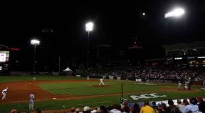 NewBridge Bank Park Greensboro stadium at night