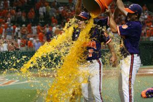 Head Coach Jack Leggett received a celebratory Gatorade bath after the Tigers claimed the regional title.