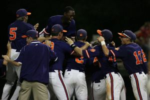 team celebrate on field