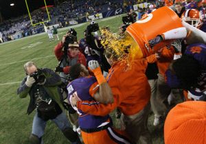 Head Coach Dabo Swinney gets doused with Gatorade following the Tigers' win over Kentucky in the Music City Bowl.