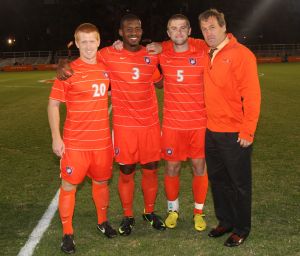 Seniors Bo Godwin, Franklin Blaise and Austin Savage with Head Coach Mike Noonan