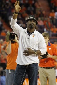 Former Clemson and NFL standout Brian Dawkins was introduced to the crowd during a timeout.