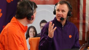 Offensive Coordinator Chad Morris live on air at the 2013 Clemson Football National Signing Day Webcast.