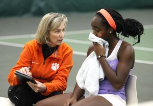 Head Coach Nancy Harris and Liz Jeukeng