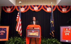 Radio play-by-play voice Pete Yanity emceed the awards banquet Sunday.