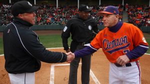Clemson Head Coach Jack Leggett and South Carolina Head Coach Chad Holbrook
