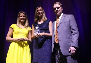 Academic Hall of Fame - Natalie Patzin, Volleyball and Alexa Rand, Volleyball with Associate Athletic Director Kyle Young