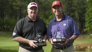 Dabo Swinney won the Closest to the Pin contest for the coaches division at the 2013 Chick-fil-A Bowl Challenge charity golf tournament skills competition.