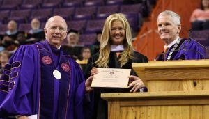 Clemson alumna Nancy O?Dell, co-host of Entertainment Tonight, received an honorary Doctor of Humanities degree at the afternoon graduation ceremony on Friday, May 10.