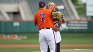 Clemson alumna and Entertainment Tonight co-host Nancy O?Dell threw out the first pitch prior to Saturday?s game.