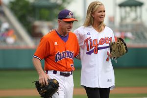 Clemson alumna and Entertainment Tonight co-host Nancy O?Dell threw out the first pitch prior to Saturday?s game.