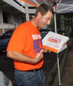 The IPTAY Collegiate Club members are waiting in line for tickets to the Clemson-Georgia football game, which will be distributed beginning Monday morning.