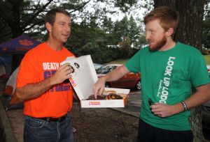 The IPTAY Collegiate Club members are waiting in line for tickets to the Clemson-Georgia football game, which will be distributed beginning Monday morning.
