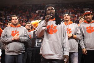 Sammy Watkins addressed the crowd at halftime of the game.