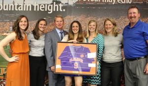 Junior Stacey Huddleston was presented a jersey at the banquet along with the seniors, as she is graduating early from Clemson and has decided to retire from soccer due to injury.