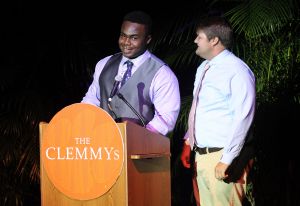 Grady Jarrett and Cody Proveaux present the award for Competition of the Year