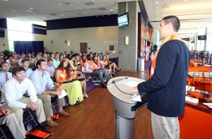 Former football player Miguel Chavis returned to Clemson to earn his degree this semester, and was a featured speaker at the brunch.