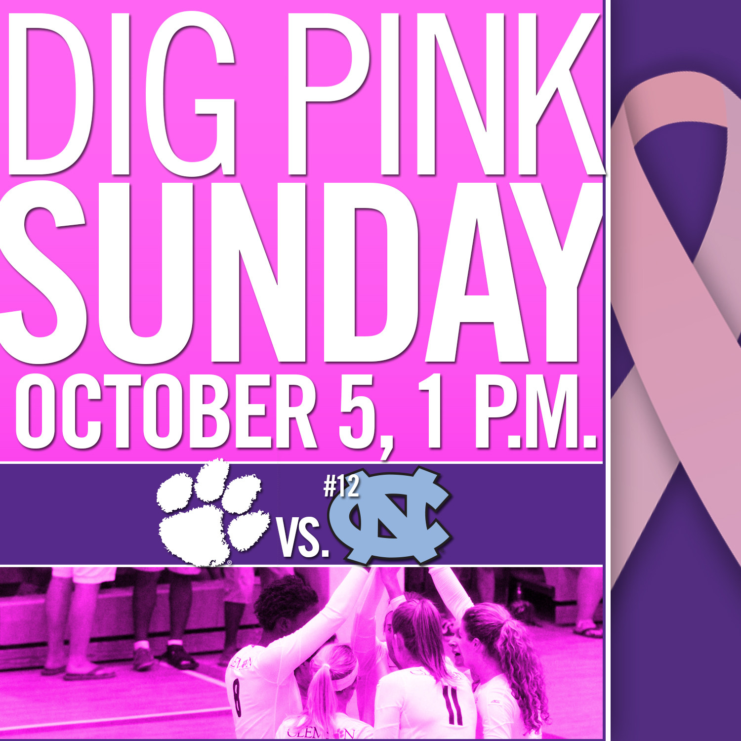Tigers to Hold Dig Pink Match Sunday vs. North Carolina