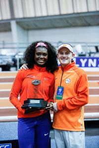 ACC Most Valuable Field Athlete Mimi Land and Assistant Coach Chris Bostwick