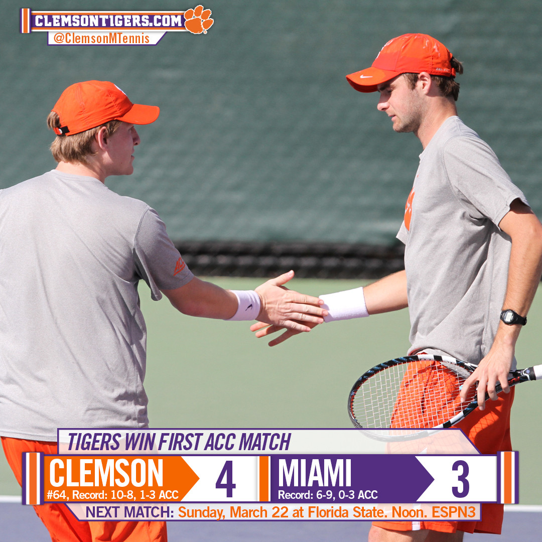 Clemson Wins First ACC Match of the Season Over Miami