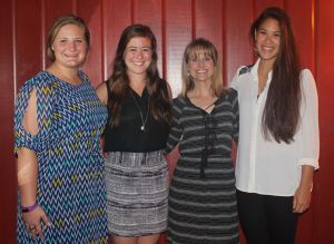 Seniors: Emily Yoder, Jessica Doolittle & Chelsea Uranaka with Head Coach Leslie Hasselbach Adams