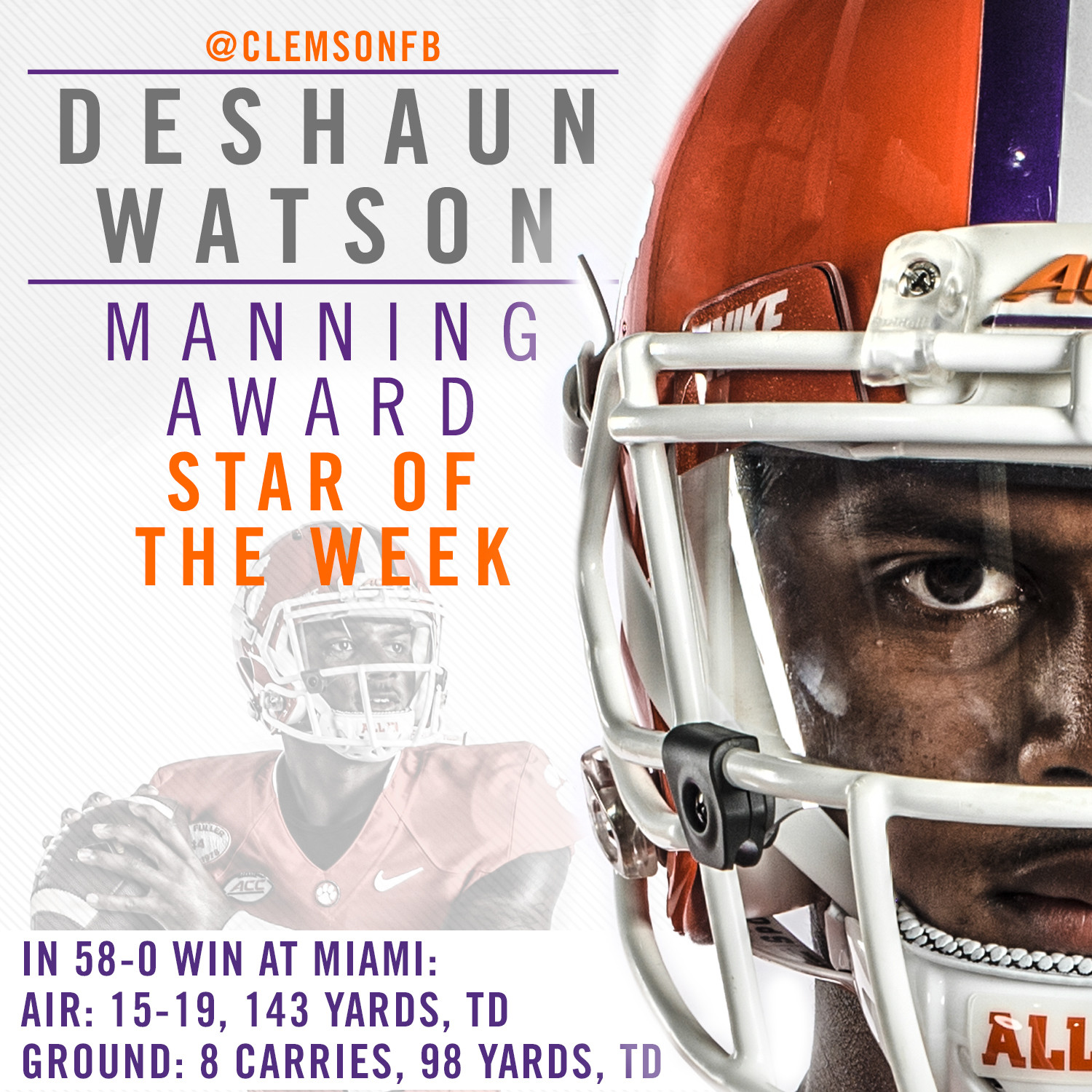 Watson One of Eight Manning Stars of the Week