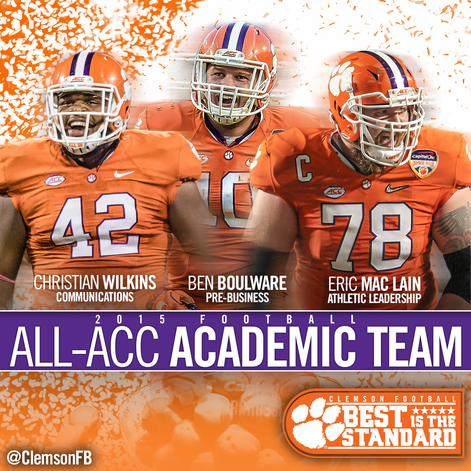 Boulware, Mac Lain and Wilkins Named Academic All-ACC