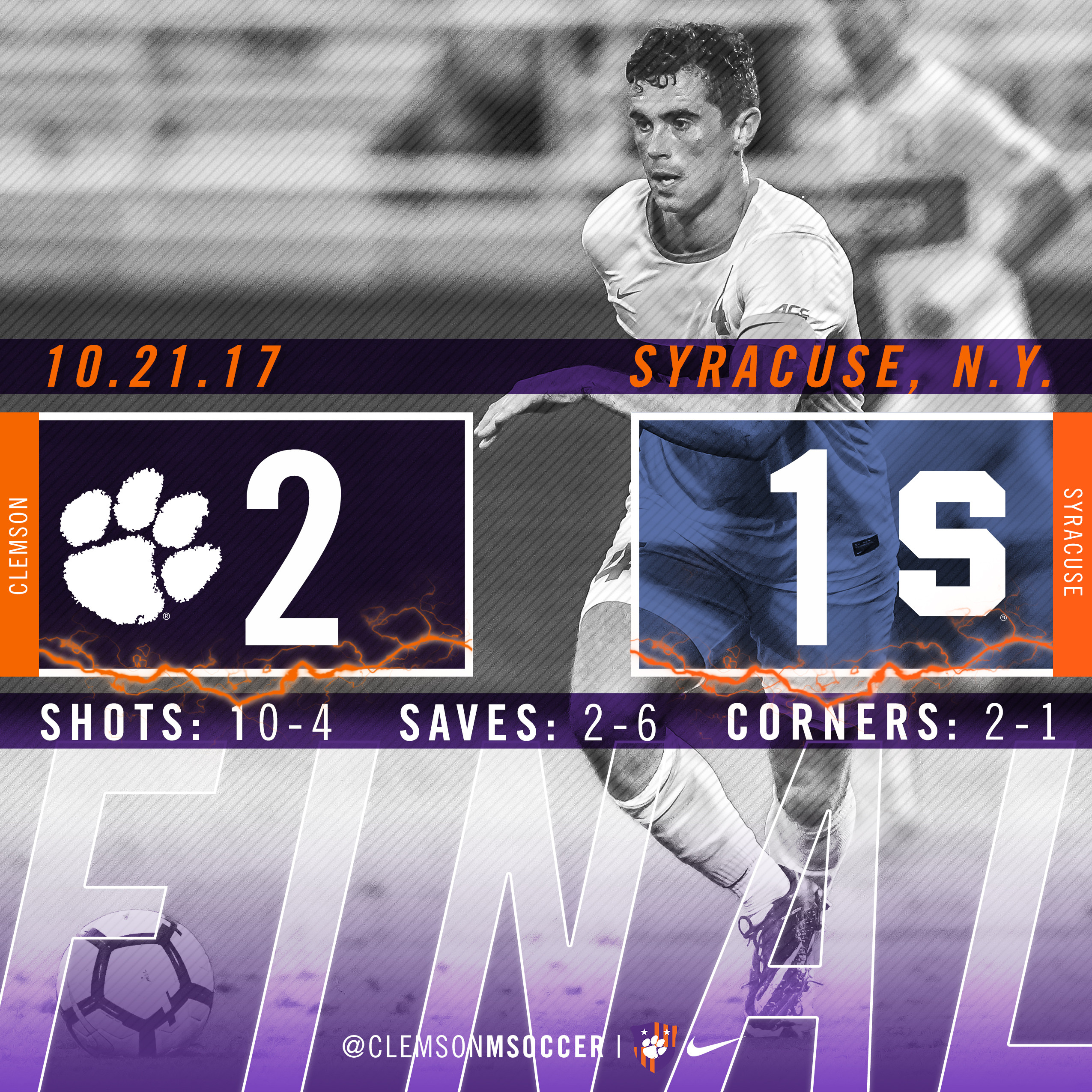 No. 7 Clemson Takes Down Syracuse 2-1