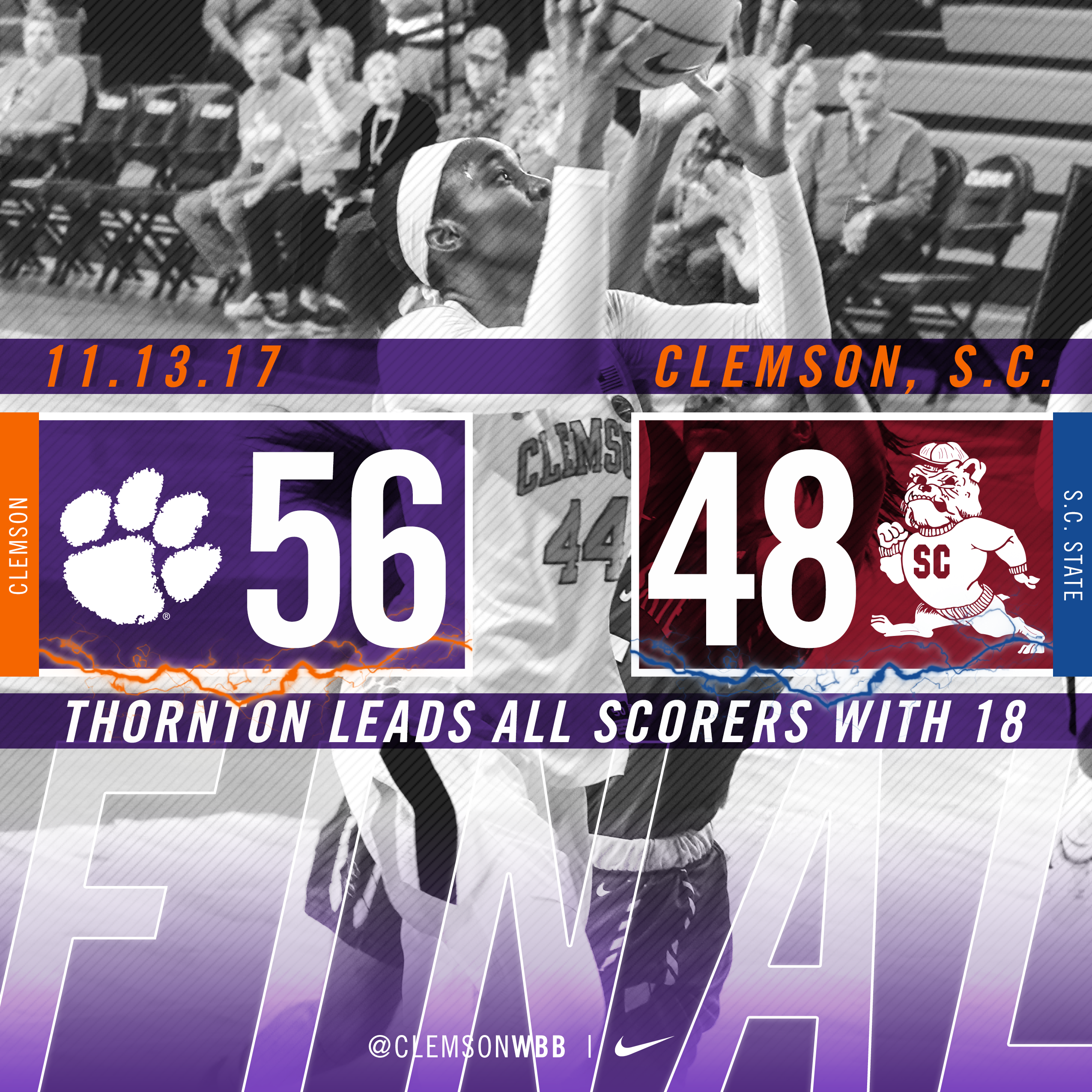 Thornton & Edwards Fuel Clemson's Win over S.C. State Monday