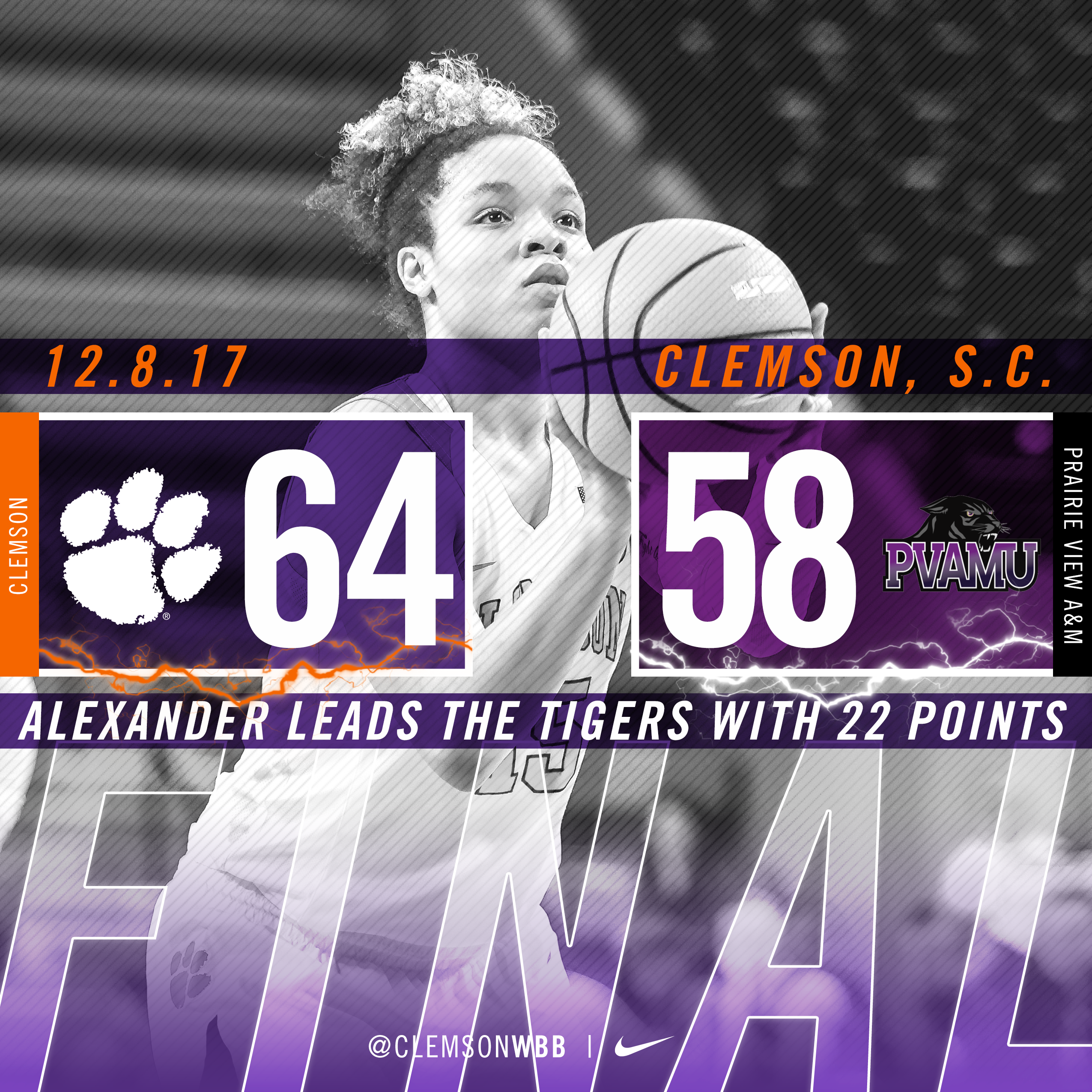 Alexander's Career High, Tigers' 13 Blocked Shots Lead to Win Over Prairie View A&M
