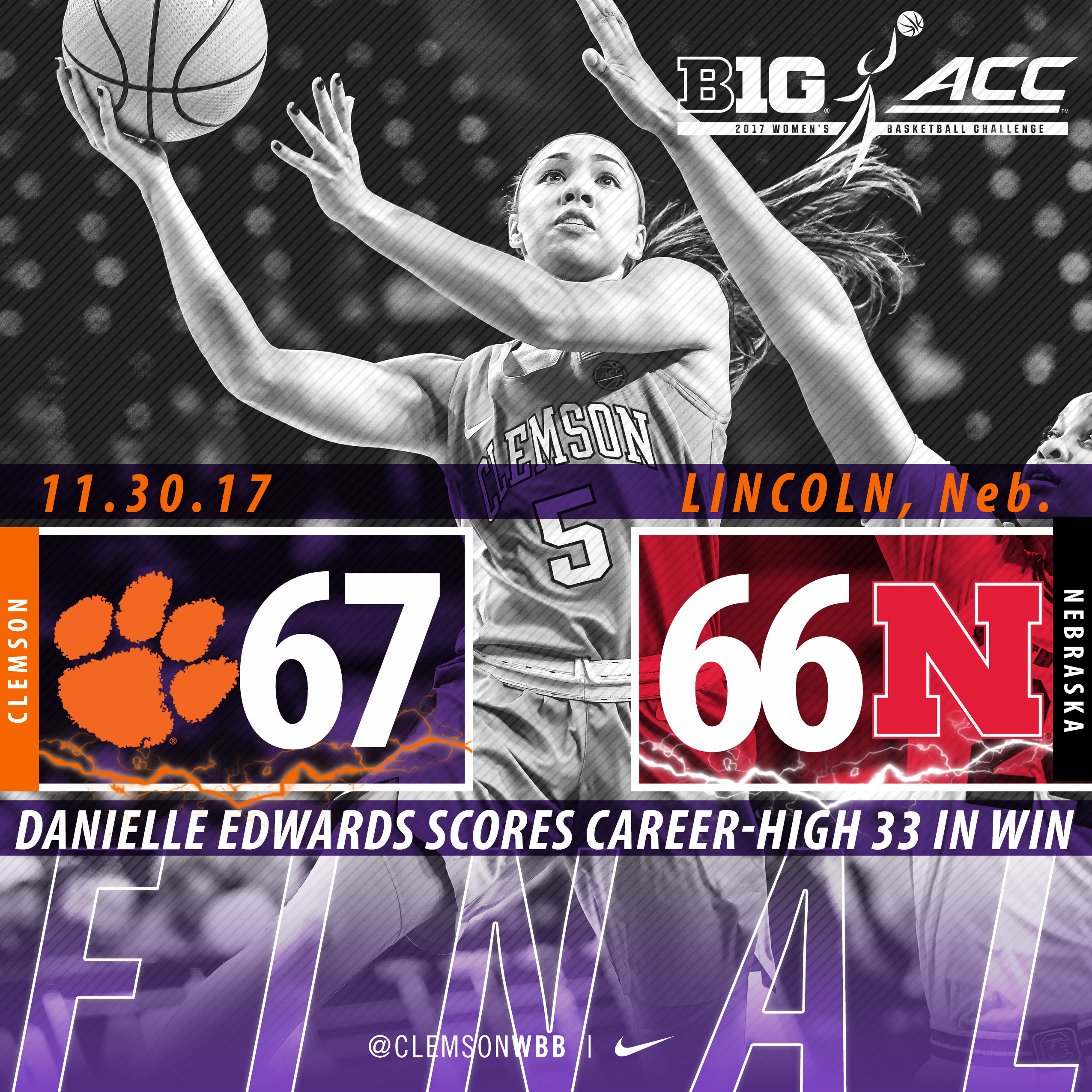Edwards' Career High Leads Tigers to Thrilling Win at Nebraska