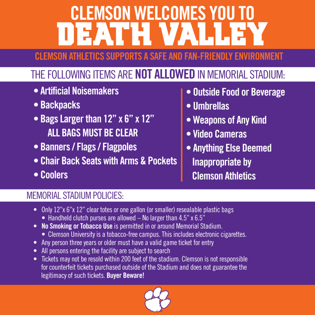 Metal Detector and Clear Bag Policies Clemson Tigers Official