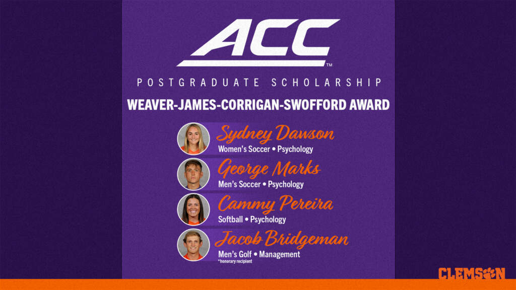Four Tigers Earn 2022 ACC Postgraduate Scholarship Recognition