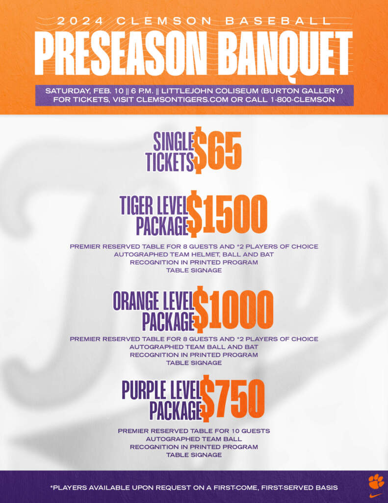 Preseason Banquet Set For Feb. 10 – Clemson Tigers Official Athletics Site