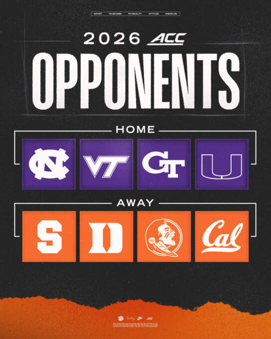 ACC Opponents Finalized For 2026 Football Season Clemson Tigers 2026 ACC Opponents 544x680